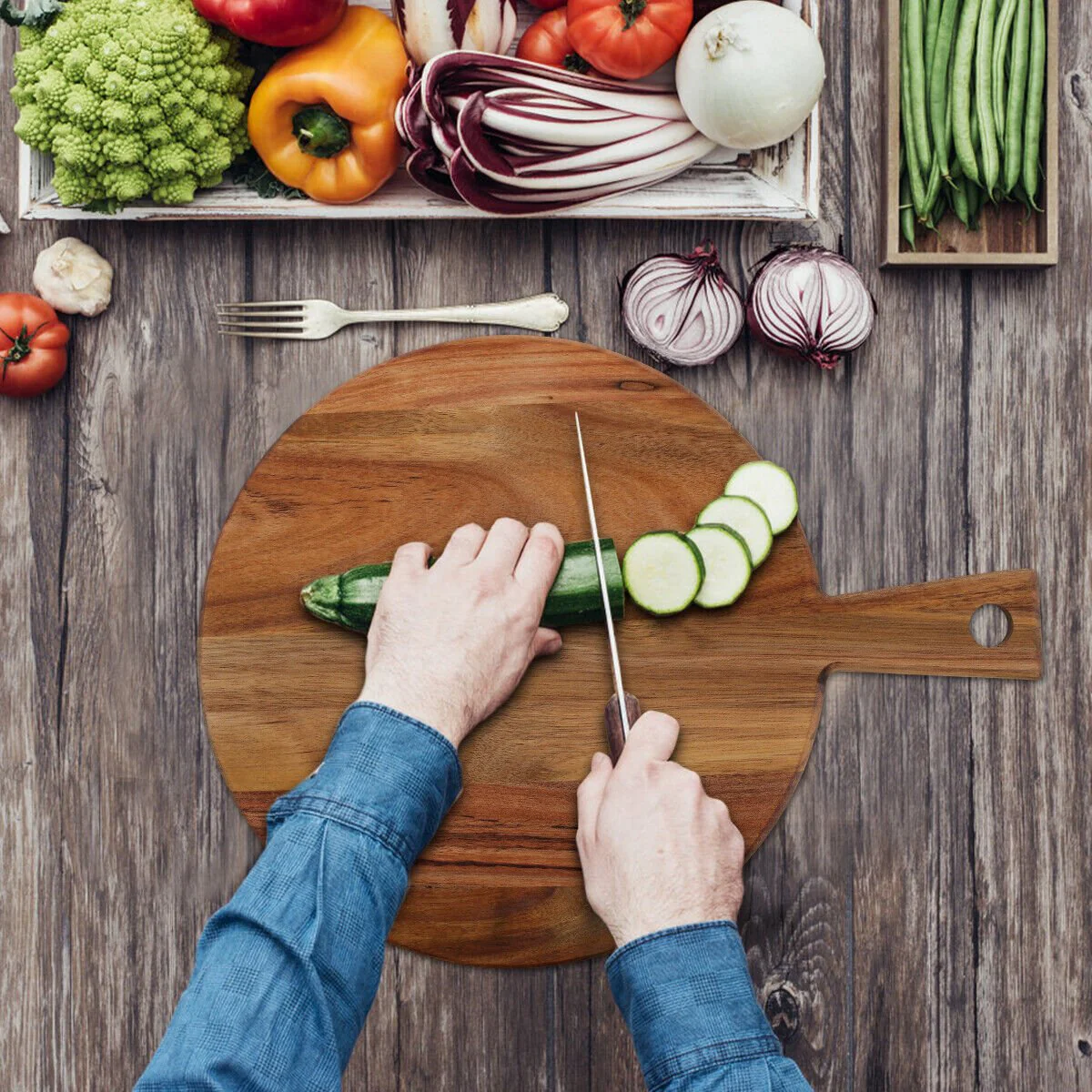 Resin Art - Wooden Acacia Large Round Tray with Handle 40cm x 30cm x 1.5cm x 1