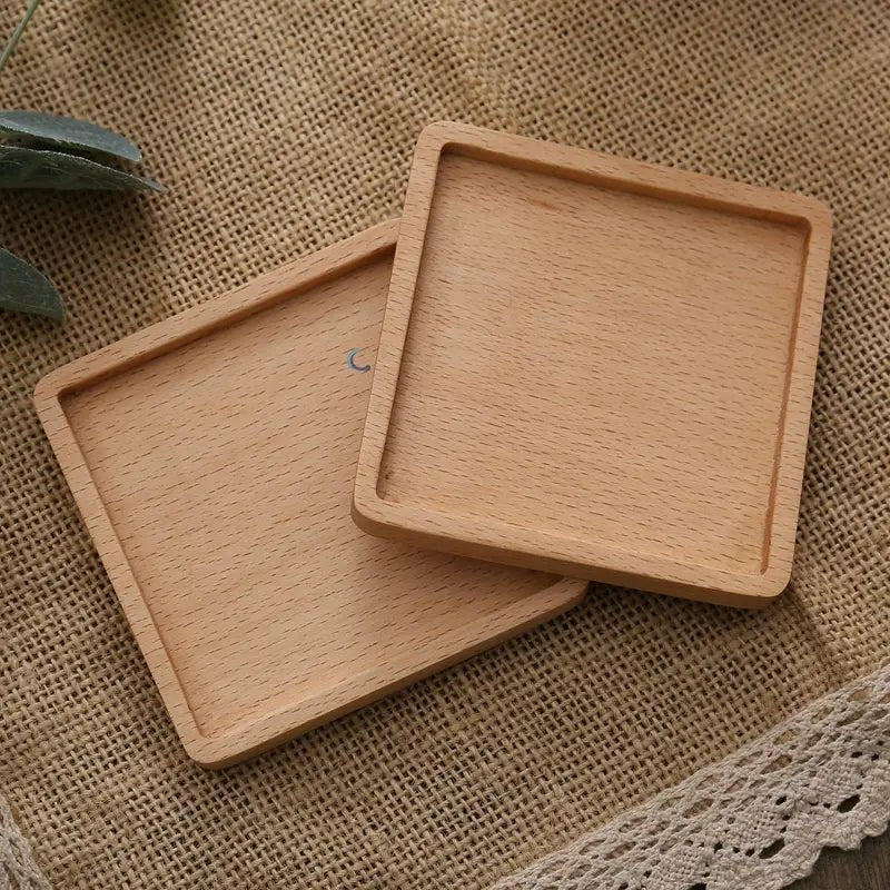Resin Art - Wooden Beech Square Coaster with Groove Edge 8.8cm x 8.8cm x 0.8cm x 1