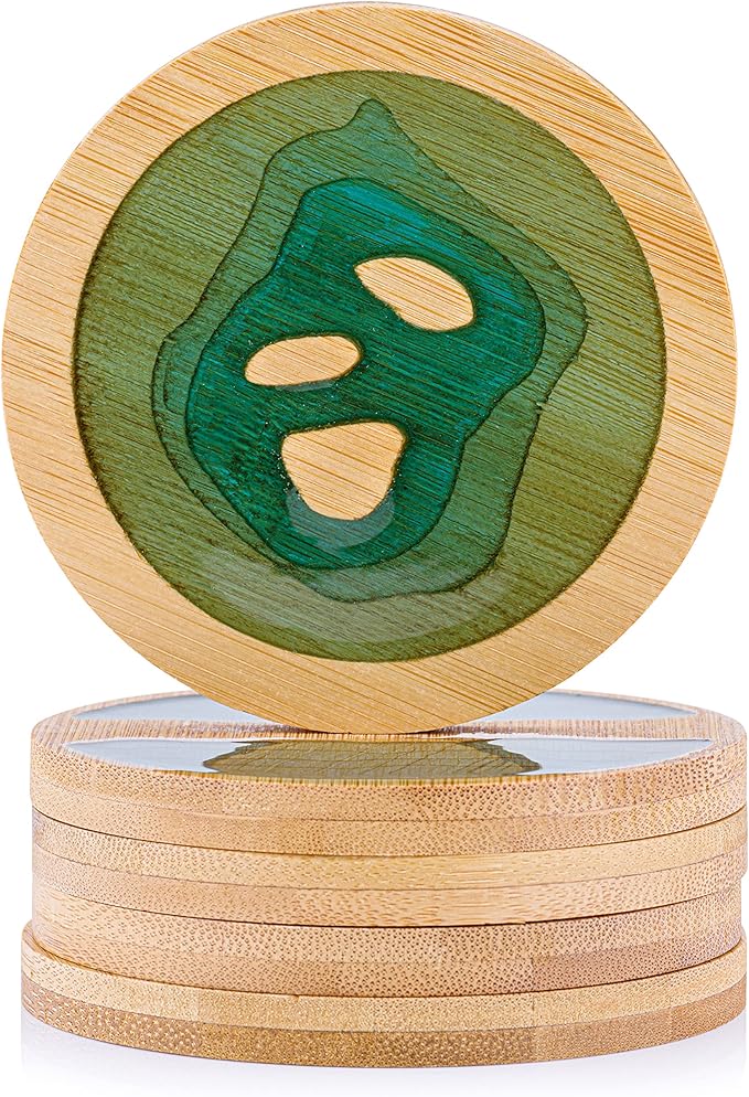 Resin Art - Wooden Bamboo Round Coaster with River Design 9.1cm x 9.1cm x 1