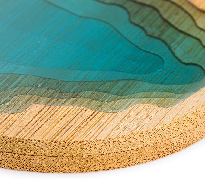 Resin Art - Wooden Bamboo Round Coaster with River Design 9.1cm x 9.1cm x1