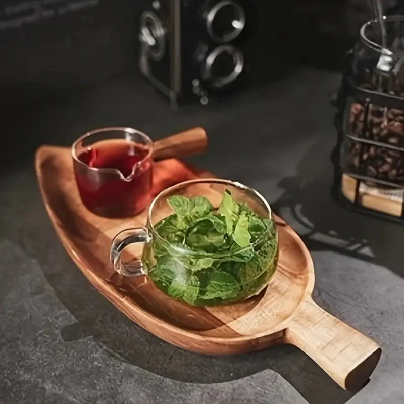 Resin Art - 1 x Acacia Wood Leaf Shaped Tray with Handle 33cm