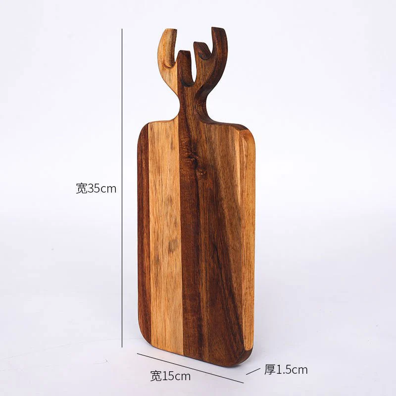 Resin Art - Wooden Acacia Large Rectangular Tray with Antler Handle 35cm x 15cm x 1.5cm x 1